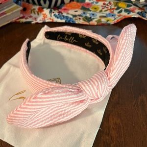 NWOT La Bella Pink Seersucker Bow Headband
